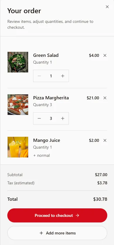 The guest's cart before checkout